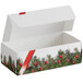 A white Bow and Berries print candy box with a red ribbon and green and red design.