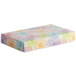 A rectangular white candy box with colorful flowers on it.