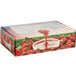 A windowed chocolate covered strawberry box with strawberries on it.