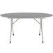 A Correll grey folding table with legs and a grey top.
