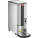 A silver and black Grindmaster hot water dispenser with a stainless steel front.