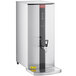 A silver stainless steel Grindmaster hot water dispenser with a tap.