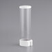 A clear plastic cylinder with a white base and lid.