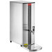 A silver rectangular stainless steel Grindmaster hot water dispenser with a tap.