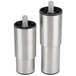 A pair of stainless steel cylinders with screws.
