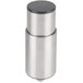 Stainless steel Manitowoc bin legs with black caps.