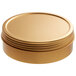 A stack of gold metal tins with lids.