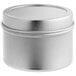 A silver round container with a lid.