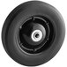 A black wheel with a white rim and a black nut.