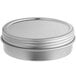 A round silver container with a screw top lid.
