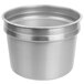 A silver Vollrath induction ready inset pot and lid.