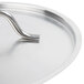 A Vollrath stainless steel pan cover with a silver metal handle.