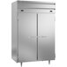 A Beverage-Air stainless steel dual temperature reach-in refrigerator with two doors open.