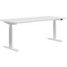 A white rectangular HON Coze height-adjustable desk with white legs.