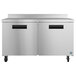 A large stainless steel Hoshizaki worktop freezer with two doors and locks.