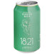 An 18.21 Bitters ginger beer can with a green label.