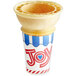 A white and blue striped JOY ice cream cone.