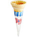 A JOY jacketed cake cone with a blue and white logo.