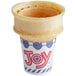 A JOY jacketed ice cream cone in a blue and white cup.