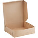 A brown Kraft bakery box with an open lid.