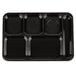A black Carlisle plastic tray with six rectangular compartments.