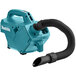 A blue Makita handheld canister vacuum with a black tube.