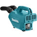 A blue Makita handheld canister vacuum with black tubes.