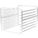 A Delfield metal tray rack with several metal shelves.