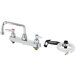 A T&S deck-mounted workboard faucet with self-closing spray valve and hose.
