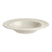 An Acopa Condesa warm gray porcelain pasta bowl with a scalloped rim.