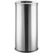 A silver Lancaster Table & Seating stainless steel trash can with a black lid.