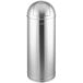 A Lancaster Table & Seating stainless steel trash can with a push door lid.