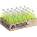 A cardboard case of Jarritos Lime Soda bottles with green liquid.
