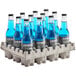 A tray of Jones Blue Bubblegum Soda bottles.