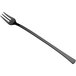 A black plastic fork on a white background.