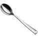 A Visions silver plastic spoon with a silver handle.