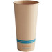 A brown paper World Centric cold cup with blue text.