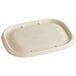 A white rectangular World Centric compostable PLA lined fiber lid with text on it.
