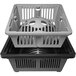 A black and gray plastic Guardian Drain Lock Duo strainer basket with two compartments.