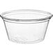 A World Centric clear PLA portion container with a clear rim.