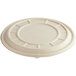 A white compostable fiber lid with a circular design and holes.