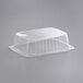 A clear World Centric rectangular PLA deli container with a clear lid.