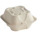 A white World Centric compostable fiber clamshell burger box with a lid.