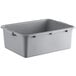 A gray plastic utility bin with handles.