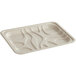 A World Centric compostable fiber meat tray with a white plastic lid.