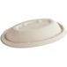 A white compostable fiber bowl lid.