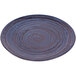 An Elite Global Solutions blue melamine plate with a swirl design in white and purple.