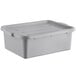 A Lavex gray plastic utility bin with a lid.
