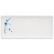 A rectangular white melamine plate with blue bamboo leaves on it.
