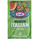 A green Kraft Italian dressing packet with white text.